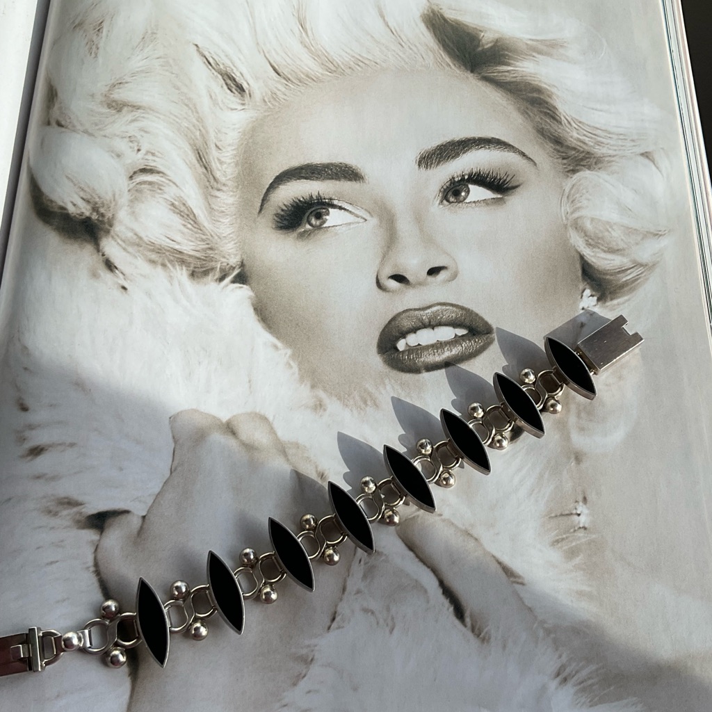 Silver And Black Onyx Geometric Bracelet Taxco Unsurpassed Quality